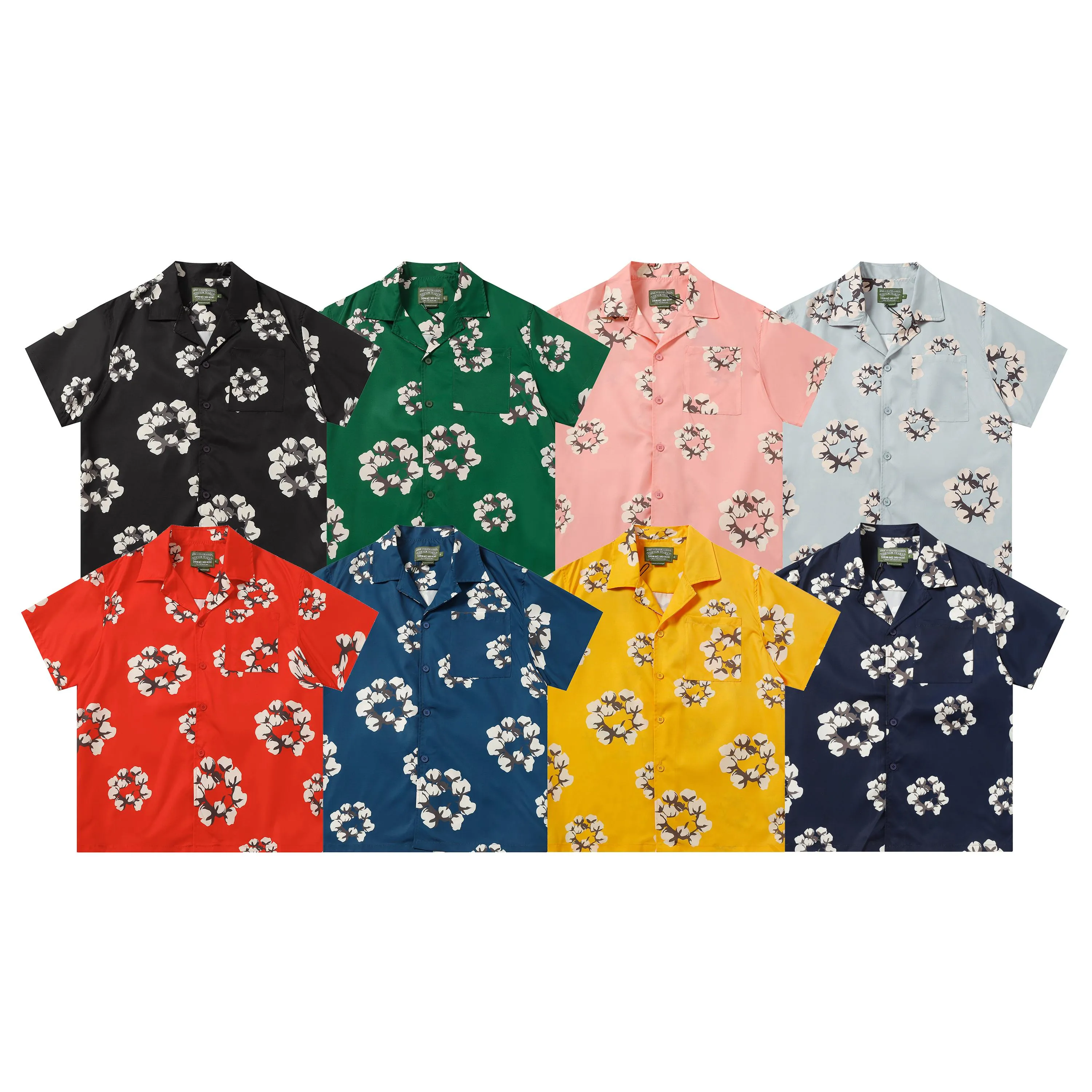 385 DENIM TEARS Kapok European and American trendy brand high-quality shirt 🏖Set Color Black Gray Red Yellow Green Royal Blue Pink Peacock Blue Size S-XL